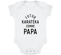 Otshirt Body bébé Futur karatéka comme Papa | Imprimé en France, Cadeau Humour Naissance Anniversaire baptème Original Rigolo Humoristique (3-6 Mois,White)
