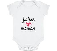 Otshirt Body bébé J'aime ma Maman | Imprimé en France, Cadeau Humour Naissance Anniversaire baptème Original Rigolo Humoristique (3-6 Mois,White)