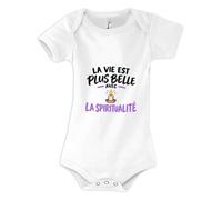 Otshirt Body Bébé La vie est plus belle avec la spiritualité | modèle 1 | Coton Peigné Boutons Pression 3-6 mois à 18-24 mois | Manches Courtes Mixte | Idée Cadeau Naissance Baby Shower