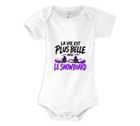 Otshirt Body Bébé La vie est plus belle avec le snowboard | modèle 1 | Coton Peigné Boutons Pression 3-6 mois à 18-24 mois | Manches Courtes Mixte