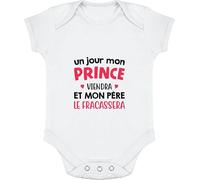 Otshirt Body bébé Un Jour Mon Prince viendra | Imprimé en France, Cadeau Humour Naissance Anniversaire baptème Original Rigolo Humoristique (6-12 Mois,White)