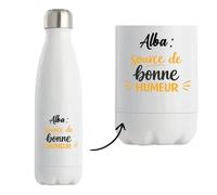 Otshirt Bouteille Isotherme Alba - source de bonne humeur - Gourde - Idée Bouteille Isotherme Cadeau Anniversaire Fête Original Famille Travail Départ Collègue Retraite Noël.