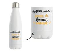 Otshirt Bouteille Isotherme Assistante sociale - source de bonne humeur - Gourde - Idée Bouteille Isotherme Cadeau Anniversaire Fête Original Famille Travail Départ Collègue Retraite Noël.