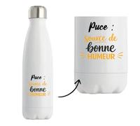 Otshirt Bouteille Isotherme Puce - source de bonne humeur - Gourde - Idée Bouteille Isotherme Cadeau Anniversaire Fête Original Famille Travail Départ Collègue Retraite Noël.