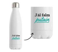 Otshirt Bouteille J’ai faim putain | Bottle | Idée Bouteille Isotherme Cadeau Anniversaire Fête Original Famille Travail Départ Collègue Retraite Noël.