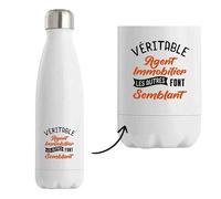 Otshirt Bouteille Véritable agent immobilier les autres font semblant | Bottle | Idée Bouteille Isotherme Cadeau Anniversaire Fête Original Famille Travail Départ Collègue Retraite Noël.
