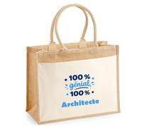 Otshirt Cabas Jute 100% Génial 100% Architecte - Jute Bag - Idée Cabas de Courses Cadeau Anniversaire Fête Original Famille Travail Départ Collègue Retraite Noël.