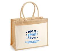 Otshirt Cabas Jute 100% Génial 100% Conseiller principal deducation - Jute Bag - Idée Cabas de Courses Cadeau Anniversaire Fête Original Famille Travail Départ Collègue Retraite Noël.