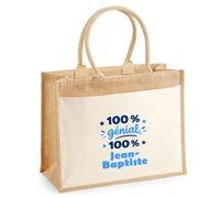 Otshirt Cabas Jute 100% Génial 100% Jean-Baptiste - Jute Bag - Idée Cabas de Courses Cadeau Anniversaire Fête Original Famille Travail Départ Collègue Retraite Noël.