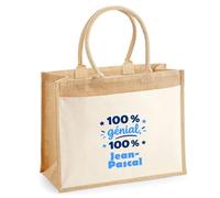 Otshirt Cabas Jute 100% Génial 100% Jean-Pascal - Jute Bag - Idée Cabas de Courses Cadeau Anniversaire Fête Original Famille Travail Départ Collègue Retraite Noël.