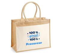 Otshirt Cabas Jute 100% Génial 100% Procureur - Jute Bag - Idée Cabas de Courses Cadeau Anniversaire Fête Original Famille Travail Départ Collègue Retraite Noël.