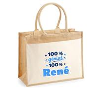 Otshirt Cabas Jute 100% Génial 100% Rene - Jute Bag - Idée Cabas de Courses Cadeau Anniversaire Fête Original Famille Travail Départ Collègue Retraite Noël.