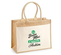 Otshirt Cabas Jute Ce beau mec sappelle Hakim - Jute Bag - Idée Cabas de Courses Cadeau Anniversaire Fête Original Famille Travail Départ Collègue Retraite Noël.