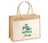 Otshirt Cabas Jute Ce beau mec sappelle Jacquy - Jute Bag - Idée Cabas de Courses Cadeau Anniversaire Fête Original Famille Travail Départ Collègue Retraite Noël.