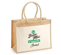 Otshirt Cabas Jute Ce beau mec sappelle Jamel - Jute Bag - Idée Cabas de Courses Cadeau Anniversaire Fête Original Famille Travail Départ Collègue Retraite Noël.