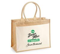 Otshirt Cabas Jute Ce beau mec sappelle Jean-Bernard - Jute Bag - Idée Cabas de Courses Cadeau Anniversaire Fête Original Famille Travail Départ Collègue Retraite Noël.