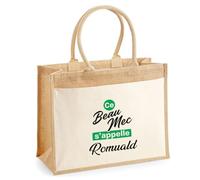 Otshirt Cabas Jute Ce beau mec sappelle Romuald - Jute Bag - Idée Cabas de Courses Cadeau Anniversaire Fête Original Famille Travail Départ Collègue Retraite Noël.