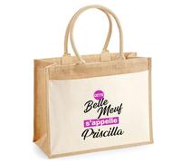 Otshirt Cabas Jute Cette belle meuf sappelle Priscilla - Jute Bag - Idée Cabas de Courses Cadeau Anniversaire Fête Original Famille Travail Départ Collègue Retraite Noël.