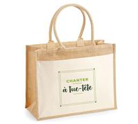 Otshirt Cabas Jute Chanter A Tue-tete - Jute Bag - Idée Cabas de Courses Cadeau Anniversaire Fête Original Famille Travail Départ Collègue Retraite Noël. - Vert&Vert - 3