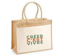 Otshirt Cabas Jute Creer Cest Vivre - Jute Bag - Idée Cabas de Courses Cadeau Anniversaire Fête Original Famille Travail Départ Collègue Retraite Noël. - Vert&Terracotta - 1