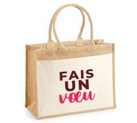 Otshirt Cabas Jute Fais un Vœu - Jute Bag - Idée Cabas de Courses Cadeau Anniversaire Fête Original Famille Travail Départ Collègue Retraite Noël. - Bordeaux