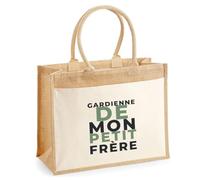 Otshirt Cabas Jute Gardienne de mon Petit Frere - Jute Bag - Idée Cabas de Courses Cadeau Anniversaire Fête Original Famille Travail Départ Collègue Retraite Noël. - Bleu&Vert - 1