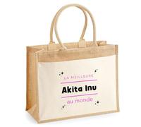 Otshirt Cabas Jute La meilleure Akita Inu au monde 2 - Jute Bag - Idée Cabas de Courses Cadeau Anniversaire Fête Original Famille Travail Départ Collègue Retraite Noël.