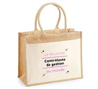 Otshirt Cabas Jute La meilleure Controleuse de gestion au monde 2 - Jute Bag - Idée Cabas de Courses Cadeau Anniversaire Fête Original Famille Travail Départ Collègue Retraite Noël.