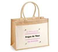 Otshirt Cabas Jute La meilleure Dogue du Tibet au monde 2 - Jute Bag - Idée Cabas de Courses Cadeau Anniversaire Fête Original Famille Travail Départ Collègue Retraite Noël.