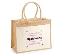 Otshirt Cabas Jute La meilleure Opticienne au monde 2 - Jute Bag - Idée Cabas de Courses Cadeau Anniversaire Fête Original Famille Travail Départ Collègue Retraite Noël.