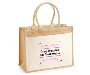 Otshirt Cabas Jute La meilleure Preparatrice En Pharmacie au monde 2 - Jute Bag - Idée Cabas de Courses Cadeau Anniversaire Fête Original Famille Travail Départ Collègue Retraite Noël.