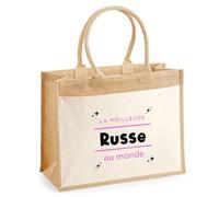 Otshirt Cabas Jute La meilleure Russe au monde 2 - Jute Bag - Idée Cabas de Courses Cadeau Anniversaire Fête Original Famille Travail Départ Collègue Retraite Noël.
