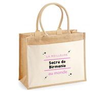 Otshirt Cabas Jute La meilleure Sacre de Birmanie au monde 2 - Jute Bag - Idée Cabas de Courses Cadeau Anniversaire Fête Original Famille Travail Départ Collègue Retraite Noël.