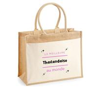 Otshirt Cabas Jute La meilleure Thailandaise au monde 2 - Jute Bag - Idée Cabas de Courses Cadeau Anniversaire Fête Original Famille Travail Départ Collègue Retraite Noël.