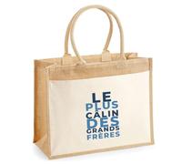 Otshirt Cabas Jute Le Plus Calin des Grands Freres - Jute Bag - Idée Cabas de Courses Cadeau Anniversaire Fête Original Famille Travail Départ Collègue Retraite Noël. - Bleu&Bleu - 1
