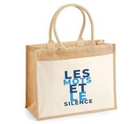Otshirt Cabas Jute Les Mots et le Silence - Jute Bag - Idée Cabas de Courses Cadeau Anniversaire Fête Original Famille Travail Départ Collègue Retraite Noël. - Bleu&Turquoise - 1