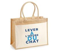 Otshirt Cabas Jute Lever A Lheure du Chat - Jute Bag - Idée Cabas de Courses Cadeau Anniversaire Fête Original Famille Travail Départ Collègue Retraite Noël. - Bleu&Turquoise - 1