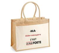 Otshirt Cabas Jute Ma Aide-menagere C'est la plus forte - Jute Bag - Idée Cabas de Courses Cadeau Anniversaire Fête Original Famille Travail Départ Collègue Retraite Noël.