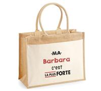 Otshirt Cabas Jute Ma Barbara C'est la plus forte - Jute Bag - Idée Cabas de Courses Cadeau Anniversaire Fête Original Famille Travail Départ Collègue Retraite Noël.