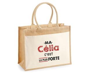 Otshirt Cabas Jute Ma Celia C'est la plus forte - Jute Bag - Idée Cabas de Courses Cadeau Anniversaire Fête Original Famille Travail Départ Collègue Retraite Noël.