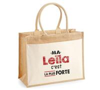 Otshirt Cabas Jute Ma Leila C'est la plus forte - Jute Bag - Idée Cabas de Courses Cadeau Anniversaire Fête Original Famille Travail Départ Collègue Retraite Noël.