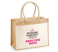 Otshirt Cabas Jute Madame Parfaite Analyste Data - Jute Bag - Idée Cabas de Courses Cadeau Anniversaire Fête Original Famille Travail Départ Collègue Retraite Noël.