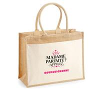 Otshirt Cabas Jute Madame Parfaite Bourguignonne - Jute Bag - Idée Cabas de Courses Cadeau Anniversaire Fête Original Famille Travail Départ Collègue Retraite Noël.
