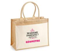 Otshirt Cabas Jute Madame Parfaite Geometre - Jute Bag - Idée Cabas de Courses Cadeau Anniversaire Fête Original Famille Travail Départ Collègue Retraite Noël.