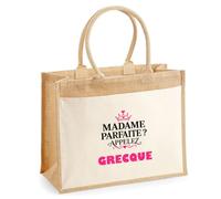 Otshirt Cabas Jute Madame Parfaite Grecque - Jute Bag - Idée Cabas de Courses Cadeau Anniversaire Fête Original Famille Travail Départ Collègue Retraite Noël.