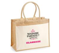 Otshirt Cabas Jute Madame Parfaite Islandaise - Jute Bag - Idée Cabas de Courses Cadeau Anniversaire Fête Original Famille Travail Départ Collègue Retraite Noël.
