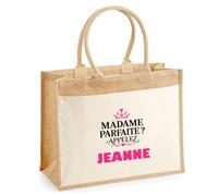 Otshirt Cabas Jute Madame Parfaite Jeanne - Jute Bag - Idée Cabas de Courses Cadeau Anniversaire Fête Original Famille Travail Départ Collègue Retraite Noël.