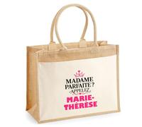 Otshirt Cabas Jute Madame Parfaite Marie-Therese - Jute Bag - Idée Cabas de Courses Cadeau Anniversaire Fête Original Famille Travail Départ Collègue Retraite Noël.