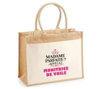 Otshirt Cabas Jute Madame Parfaite Monitrice de voile - Jute Bag - Idée Cabas de Courses Cadeau Anniversaire Fête Original Famille Travail Départ Collègue Retraite Noël.