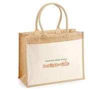 Otshirt Cabas Jute Maison Sans Chat Maison Vide - Jute Bag - Idée Cabas de Courses Cadeau Anniversaire Fête Original Famille Travail Départ Collègue Retraite Noël. - Kaki&Orange - 2